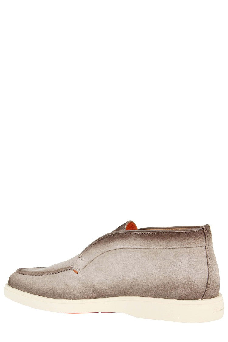 Santoni Brown Suede Slip-On Shoes With Contrast Stitching