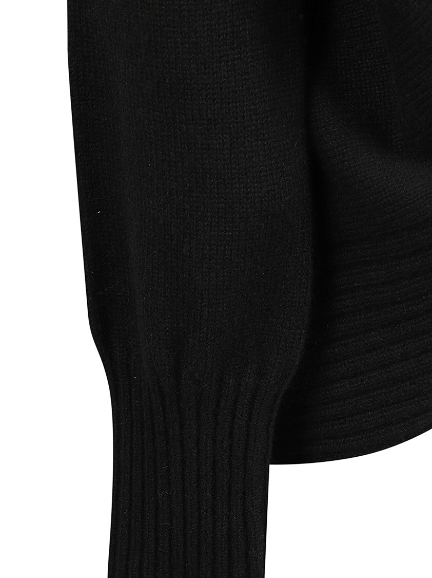 Alberta Ferretti Pin-Fastening Black Sweater With Curved Hem