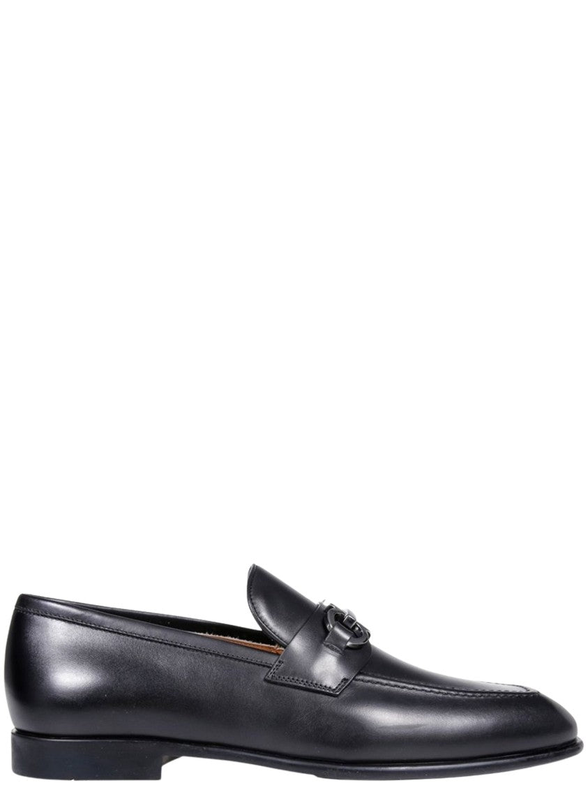 Ferragamo Black Silver Bit Detail Leather Foster Loafers