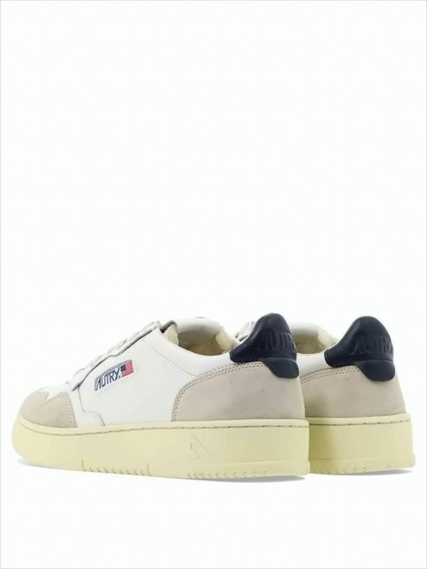 Autry Low-Top White Leather Sneakers With Beige Suede Overlays