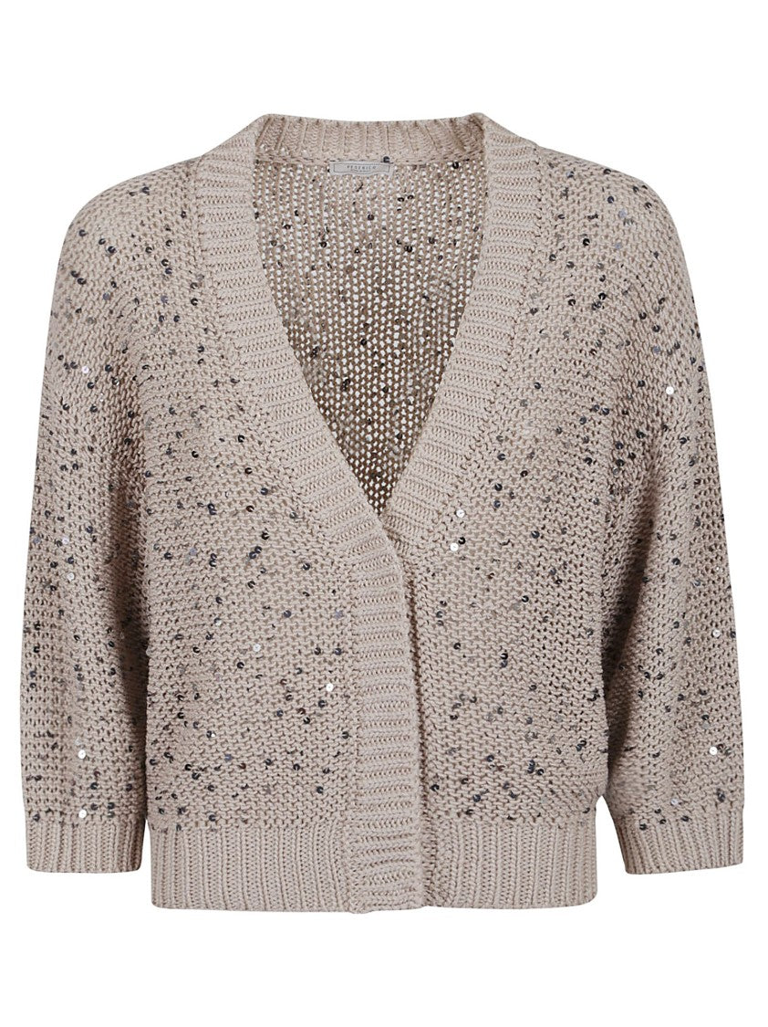 Peserico Cotton Cardigan With Sequined Detailing And V-Neckline