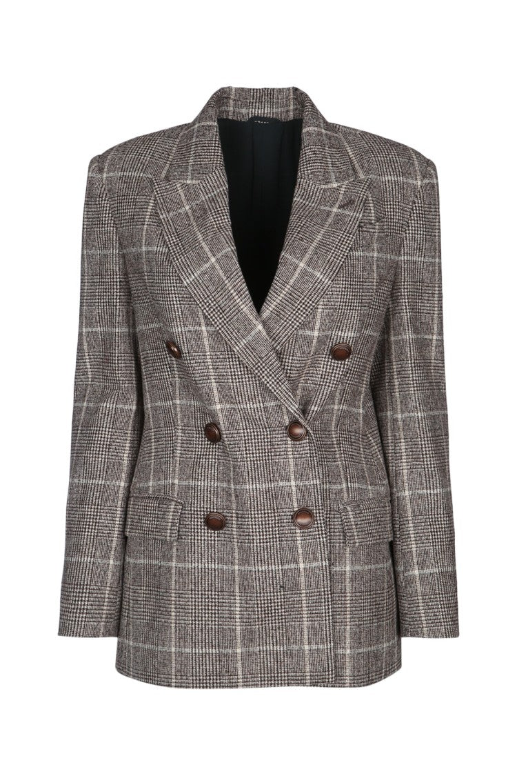 Brunello Cucinelli Double-Breasted Plaid Jacket With Notched Lapel