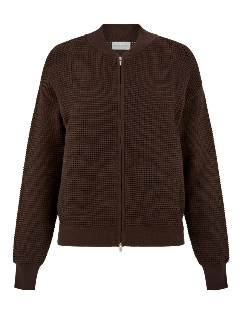 Parosh Textured Brown Bomber Jacket With Ribbed Details