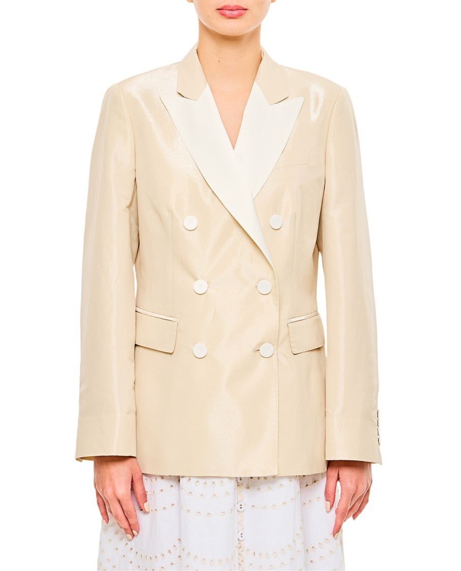 Alberto Biani Tailored Double-Breasted Jacket With Shiny Beige Finish