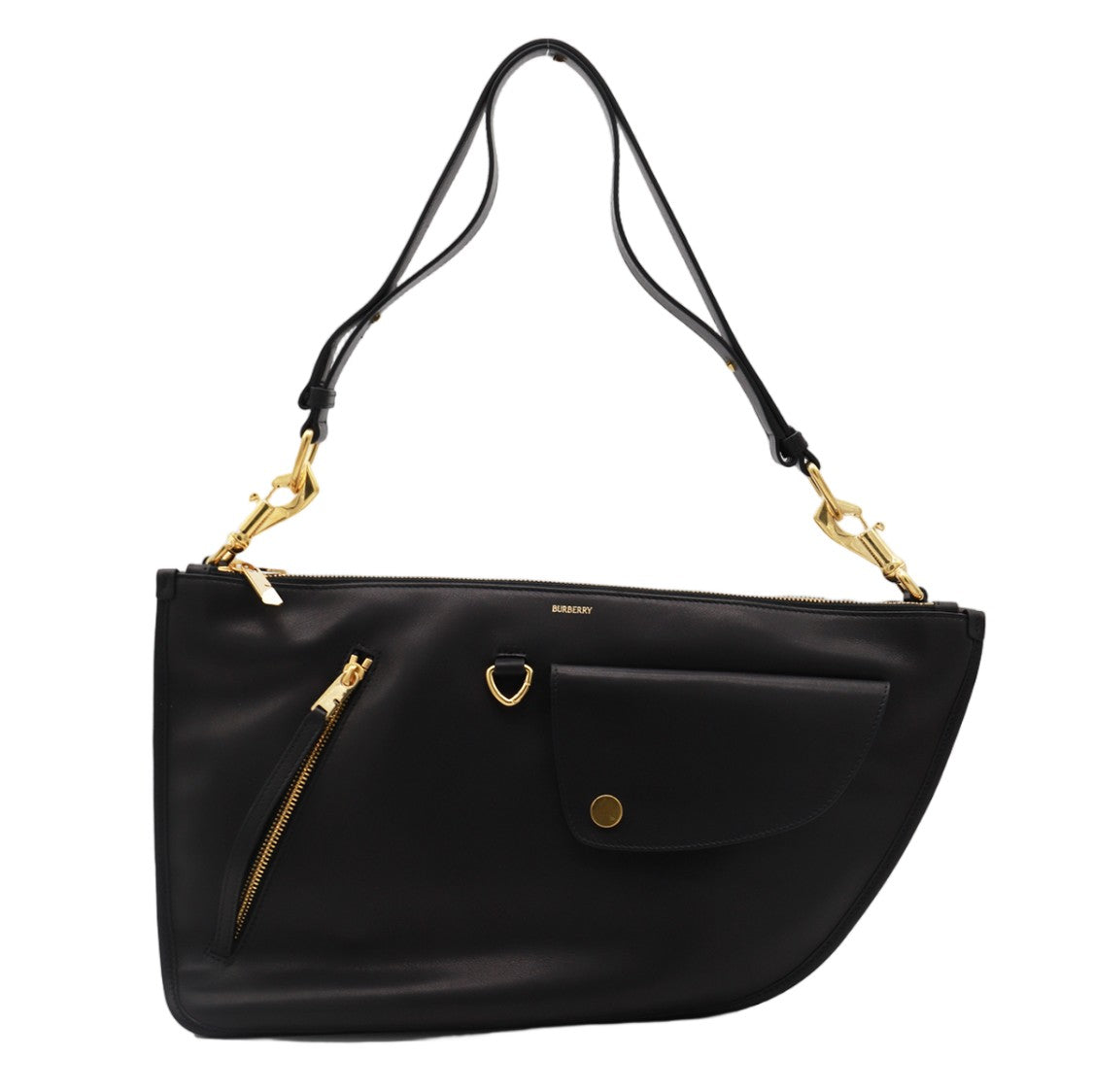 Burberry Asymmetrical Black Handbag With Gold-Tone Accents
