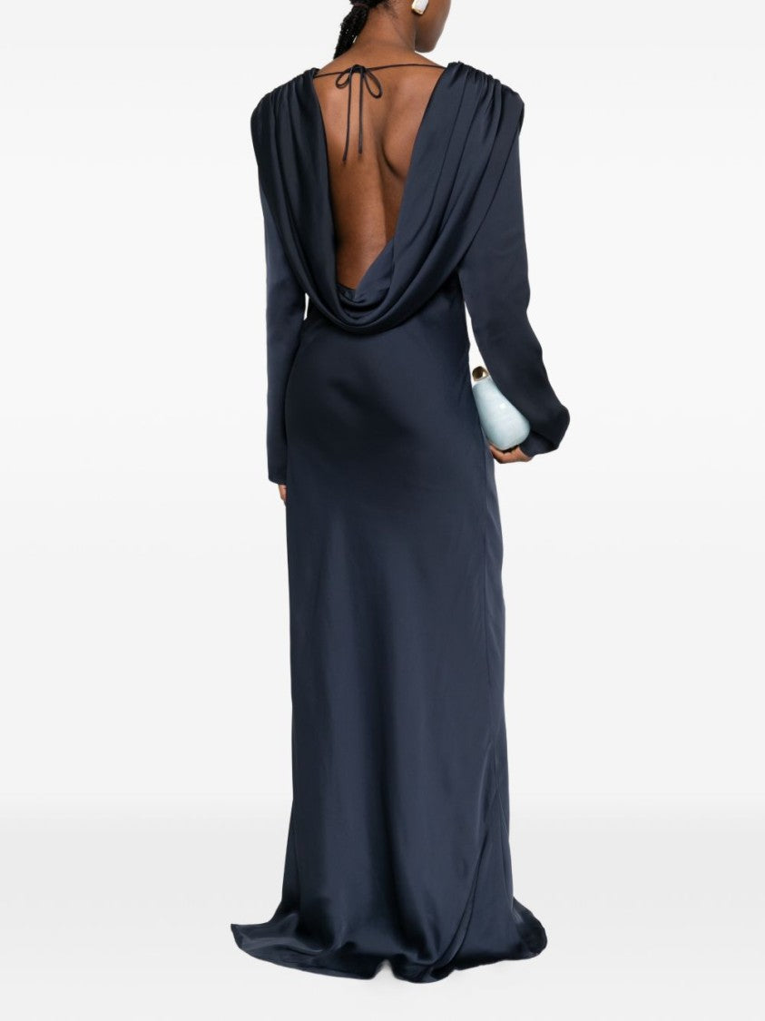 Rotate Draped Open-Back Maxi Dress With Cowl Neck