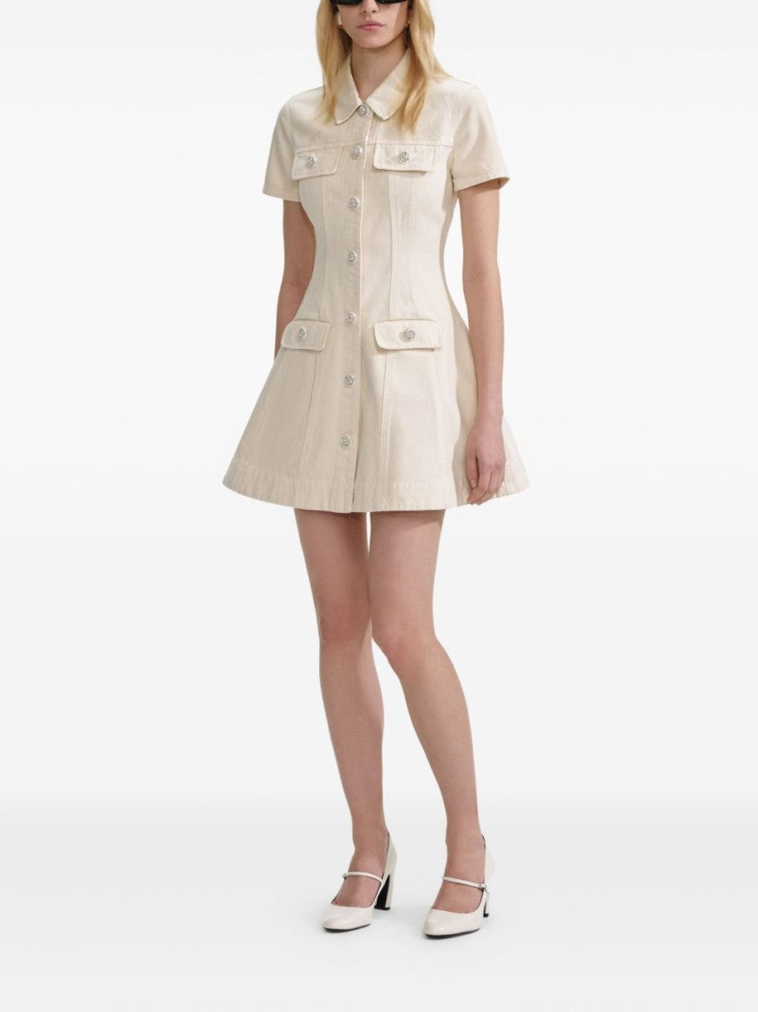 Self-Portrait Structured Beige Dress With Classic Collar And Flap Pockets