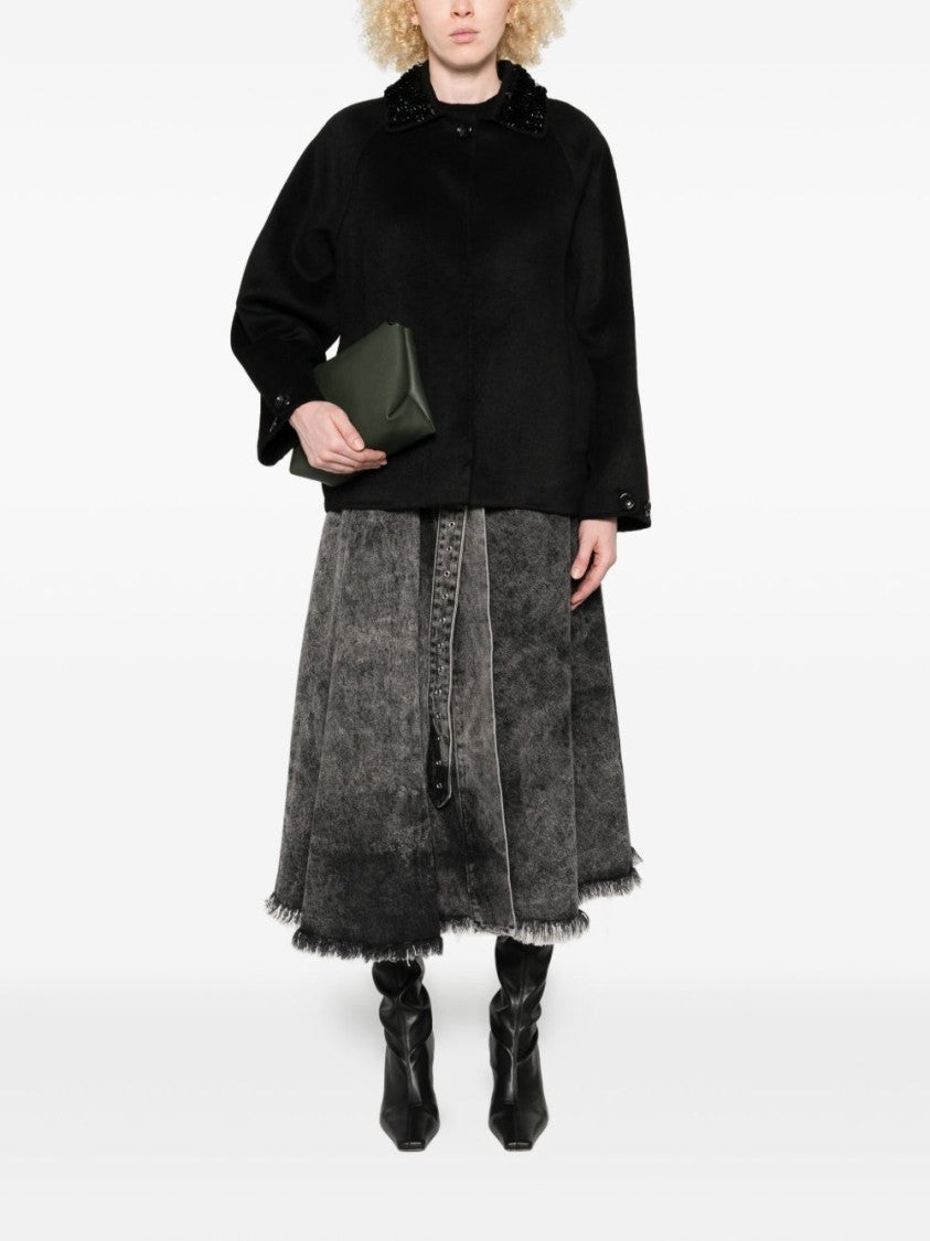 Liu Jo Short Black Coat With Bead Embellishments