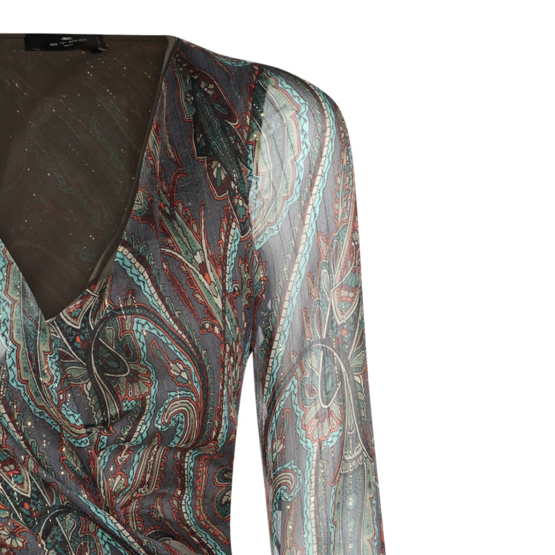 Etro Paisley Pattern Long Sheer Sleeve Midi Dress