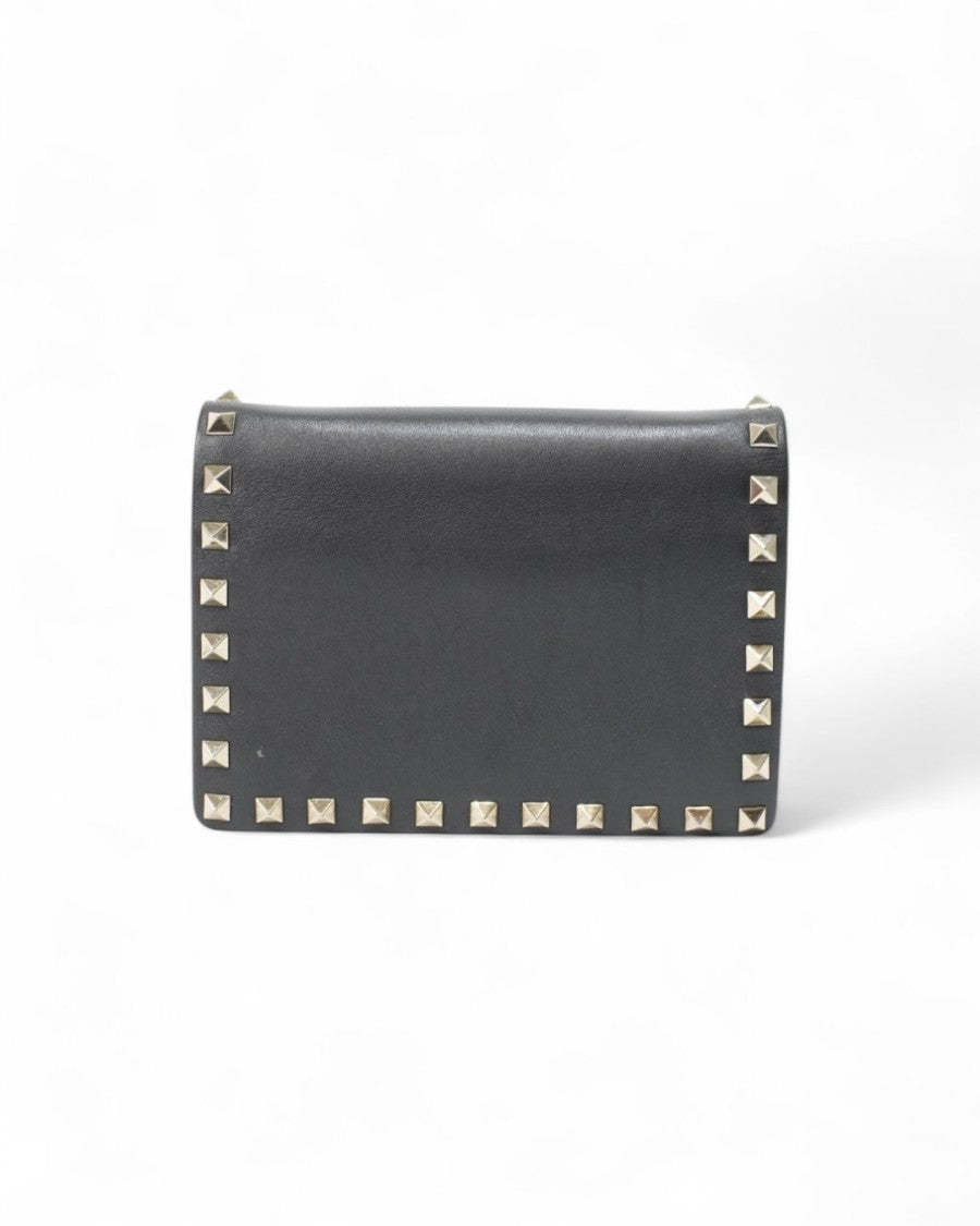 Valentino Rockstud Black Leather Wallet On Chain