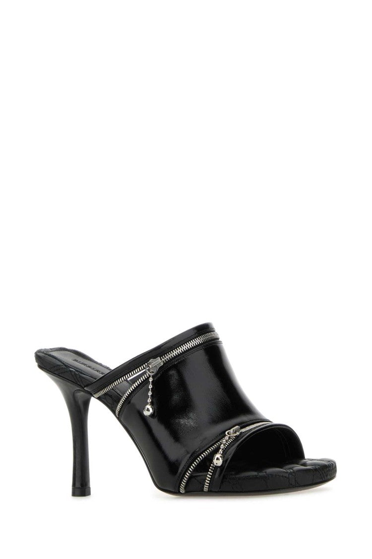 Burberry Black Leather Peep Mules