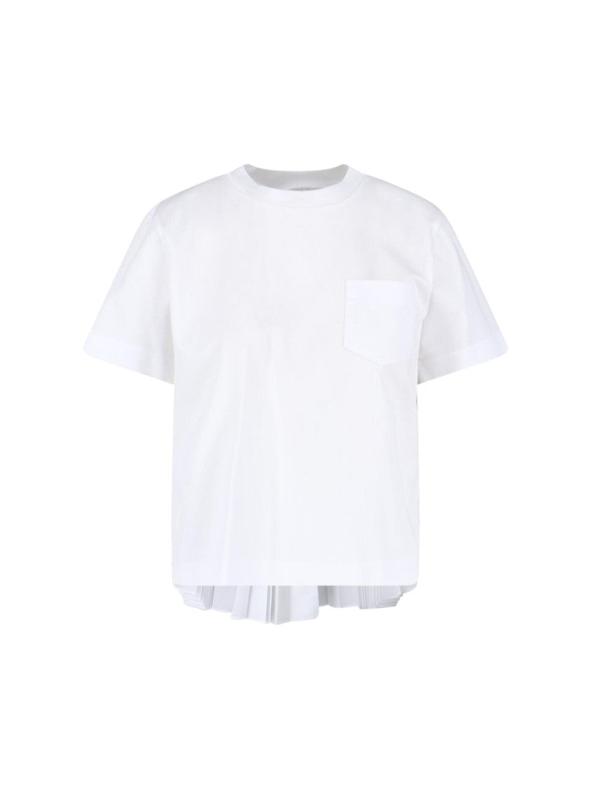 Sacai White Panel Design Pleated Cotton T-Shirt