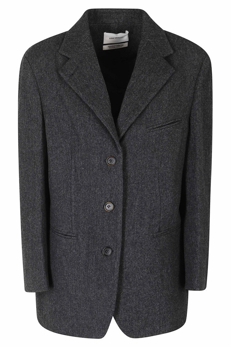 Low Classic Grey Oversized Textured Wool Tailored Blazer