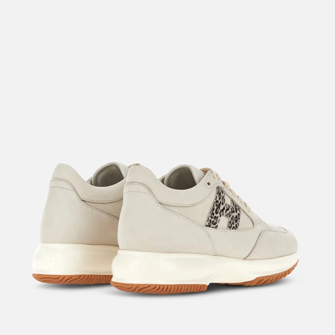 Hogan Light Beige Leopard Print Chunky Sneakers