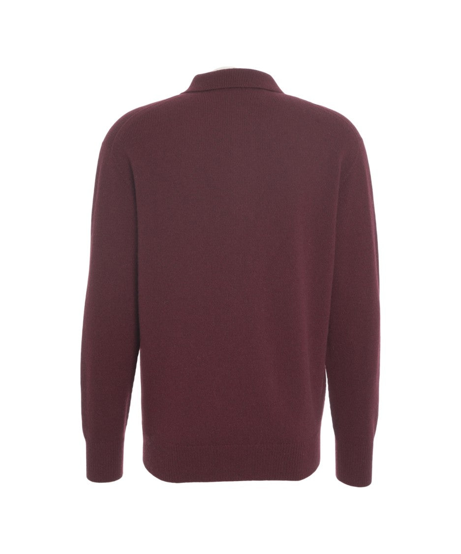 Amaranto Polo Collar Pullover In Rich Burgundy Knit