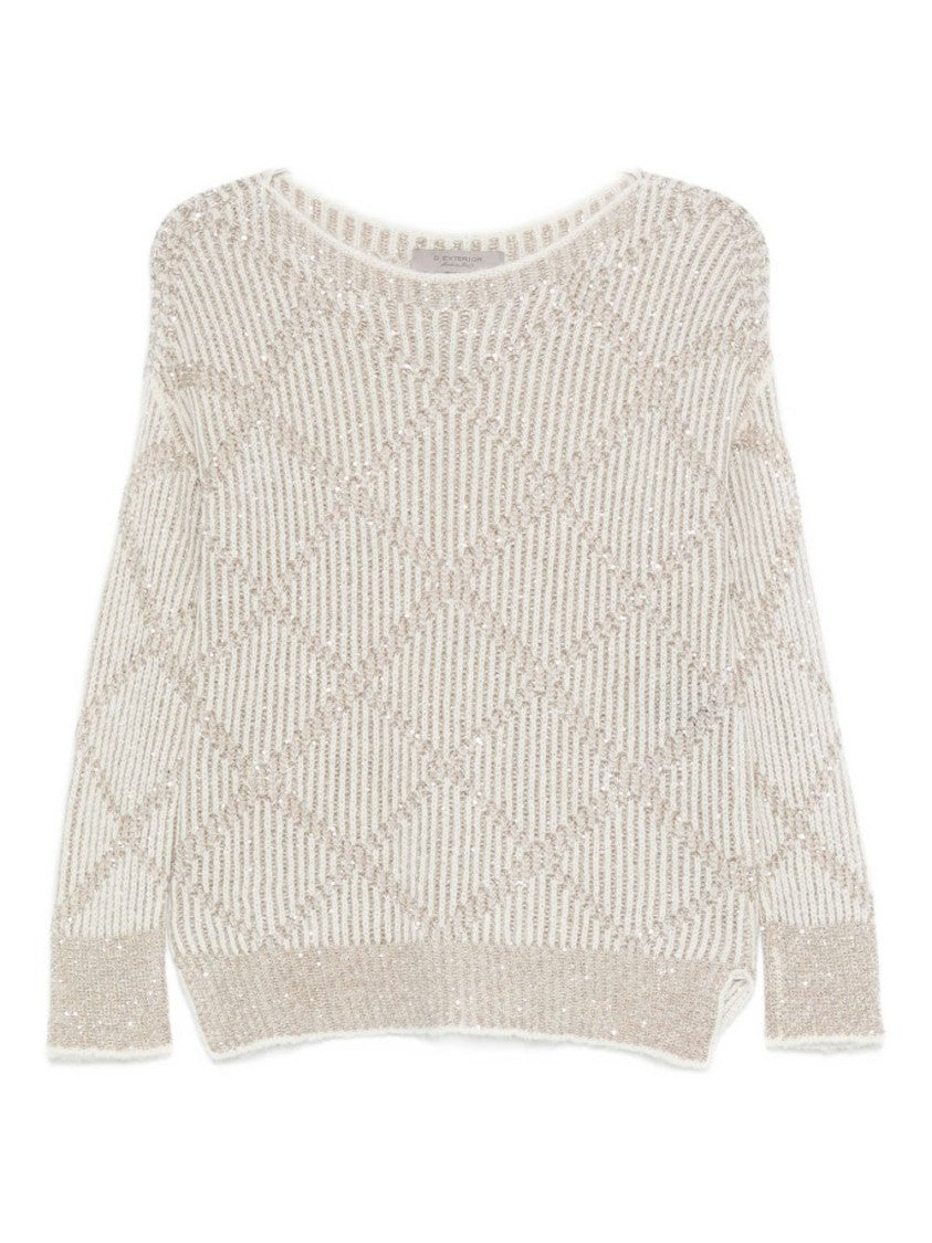 Dexterior Textured White Knit Sweater With Subtle Shimmer