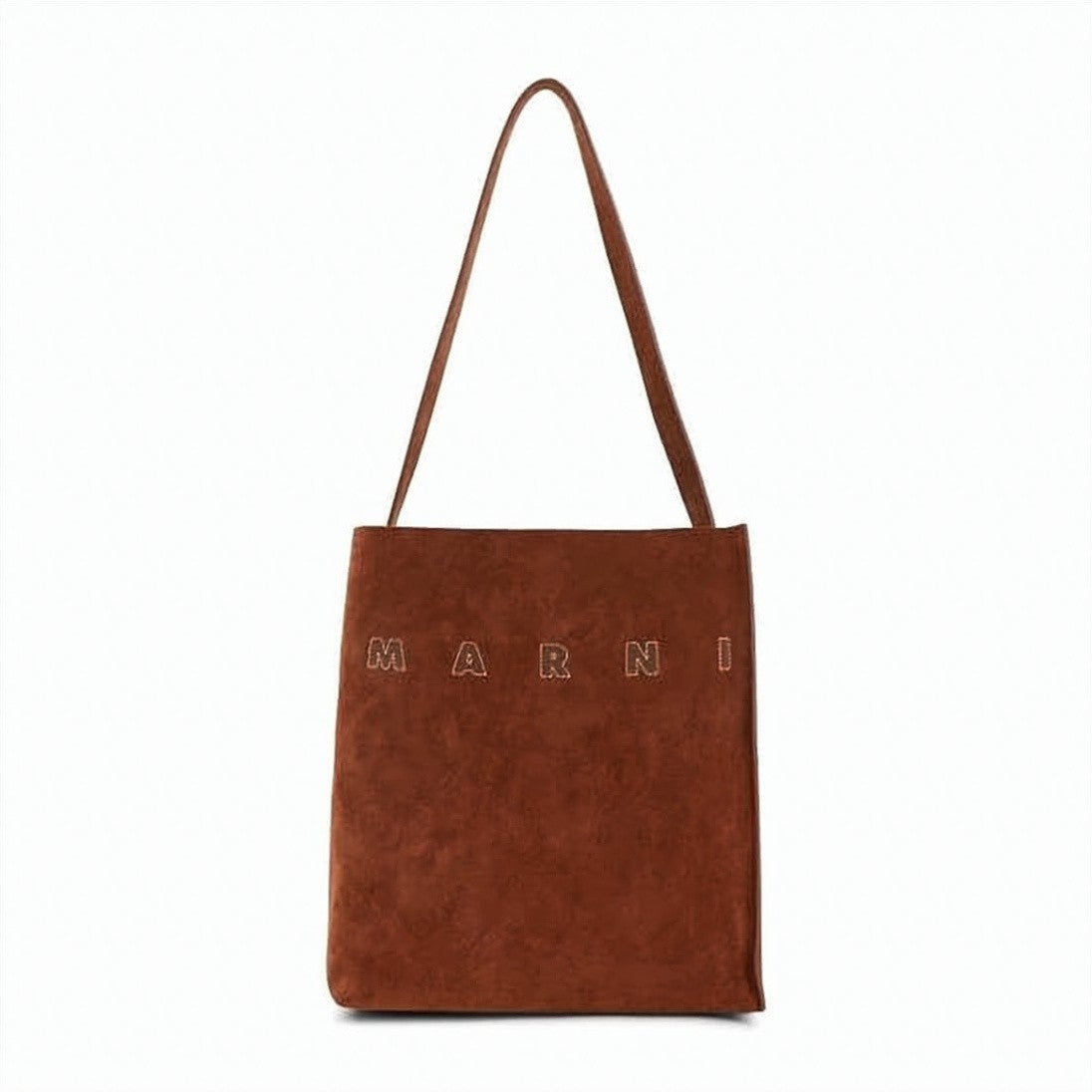 Marni Rectangular Brown Suede Shoulder Bag With Single Strap