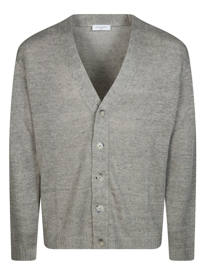 Daniele Fiesoli Speckled Linen Knit V-Neck Cardigan