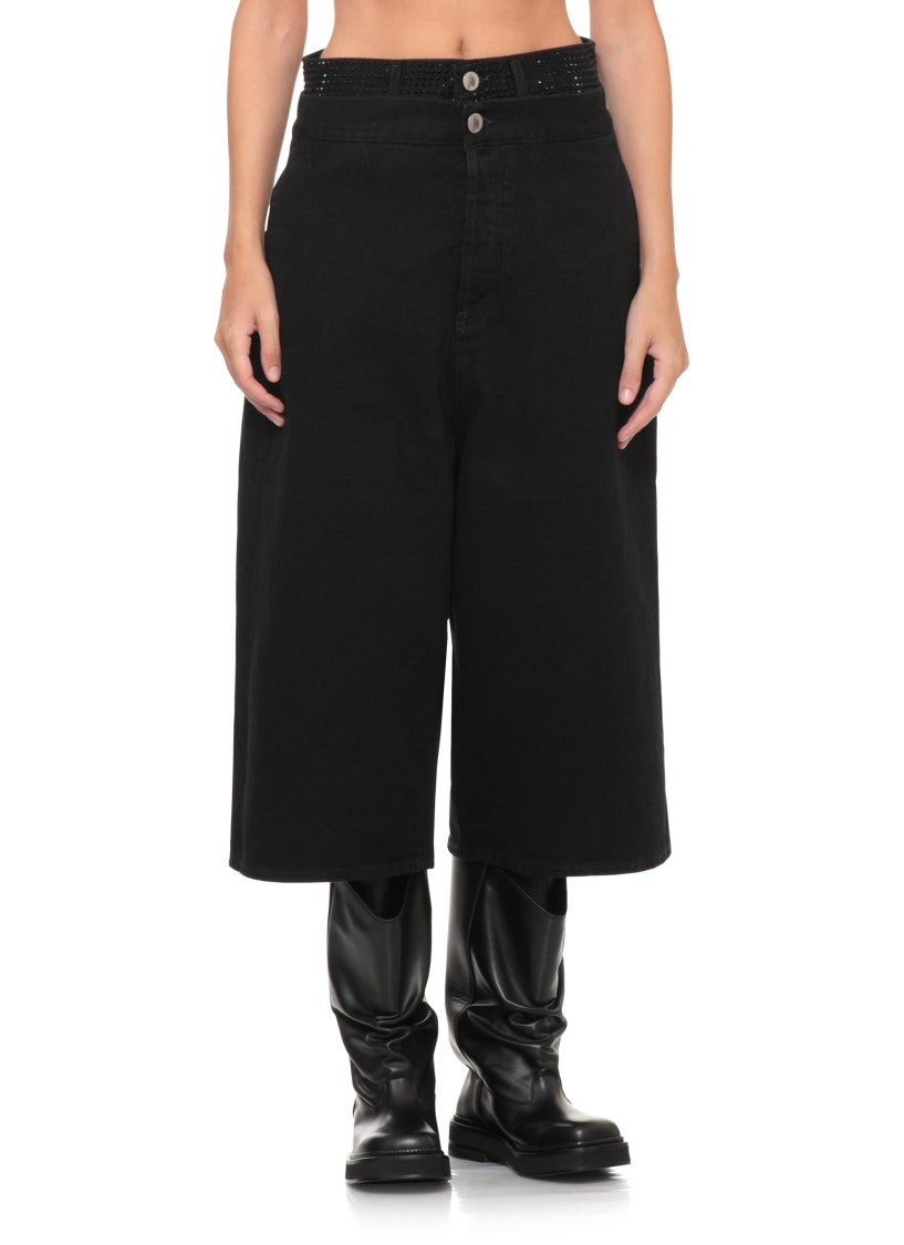 The Attico Black Rhinestone Trim Straight-Leg Jeans