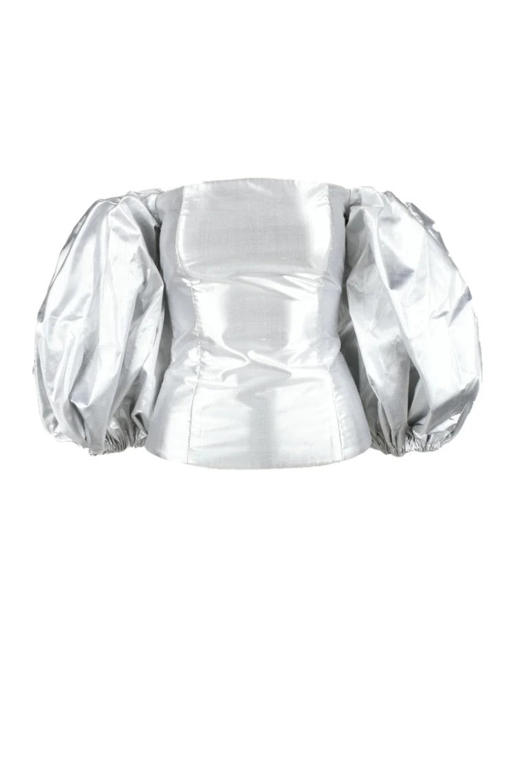 Anouki Silk Top Balloon Sleeves - Silver