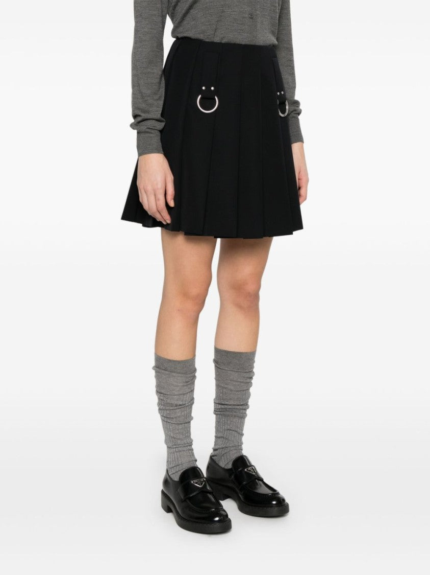 Prada Flared Pleated Skirt With Front Rings And Classic Finish