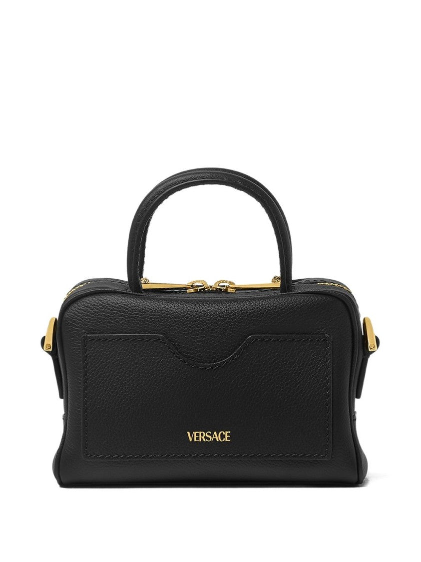 Versace Structured Pebbled Handbag With Medusa Emblem