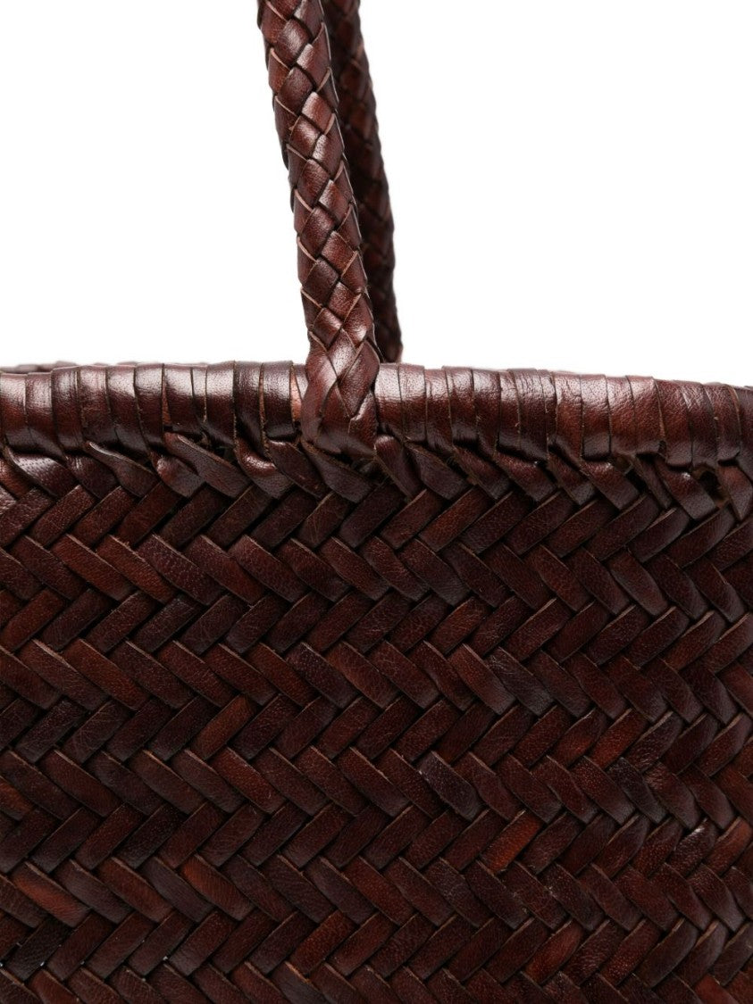 Dragon Diffusion Woven Brown Calfskin Shoulder Bag With Braided Handles