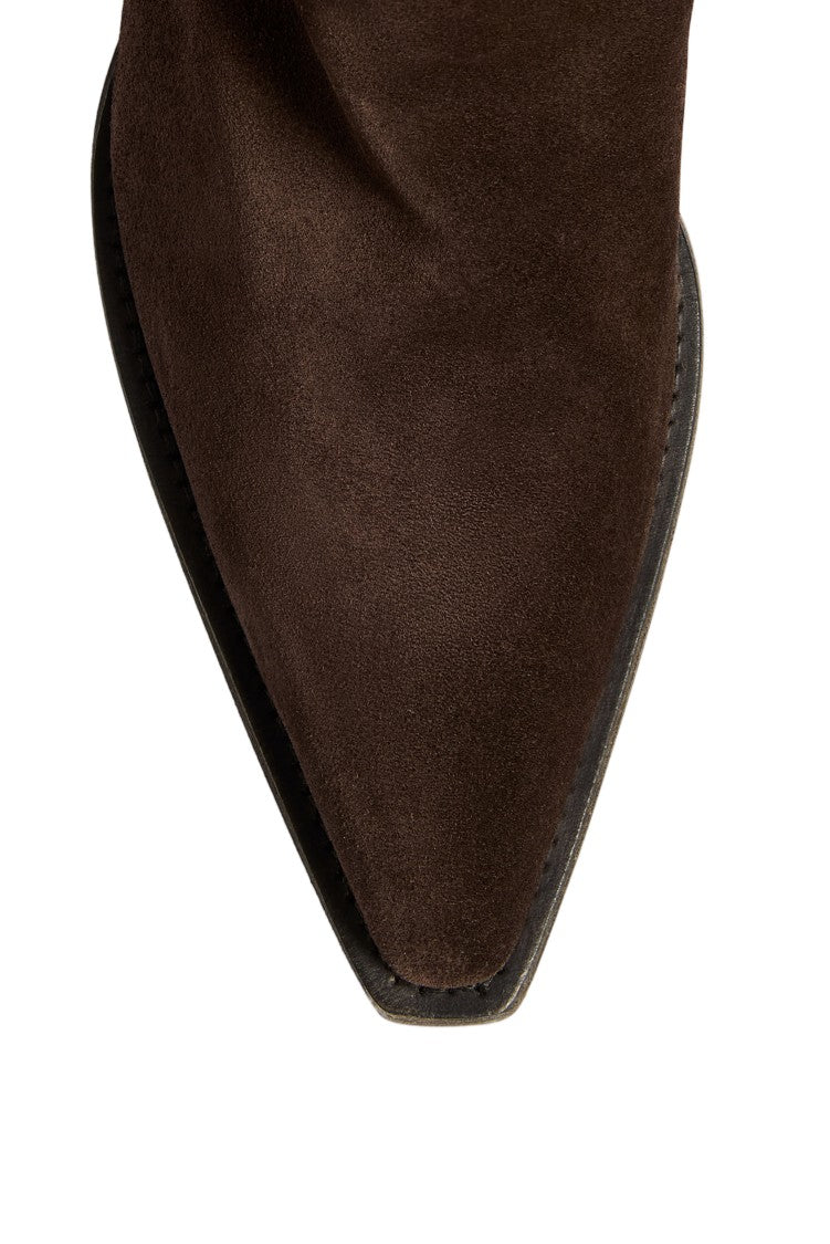 Khaite Grey Split-Suede Stacked Heel Western Boots