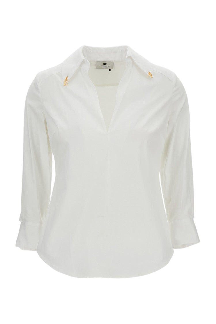 Elisabetta Franchi Structured Cotton Top With Gold-Tone Charms And V-Neckline