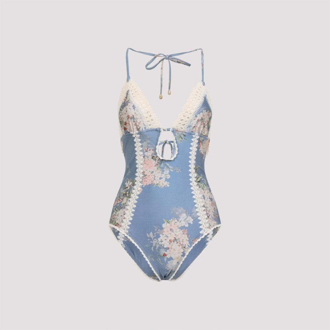 Zimmermann Cascadian Keyhole Crochet Blue Lycra One-Piece