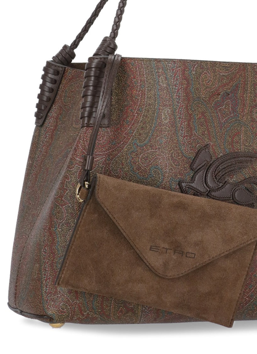 Etro Brown Paisley Pegasus Cotton Tote Bag