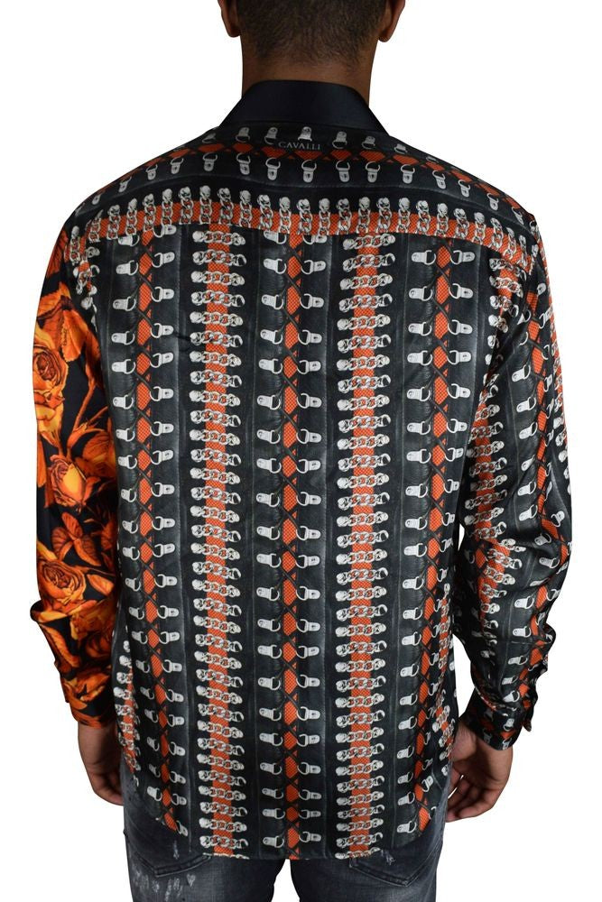 Roberto Cavalli Floral Bondage Print Silk Shirt