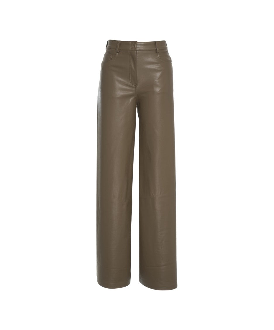 Norma Kamali Wide-Leg Faux Leather Trousers With High Waist And Tailored Finish