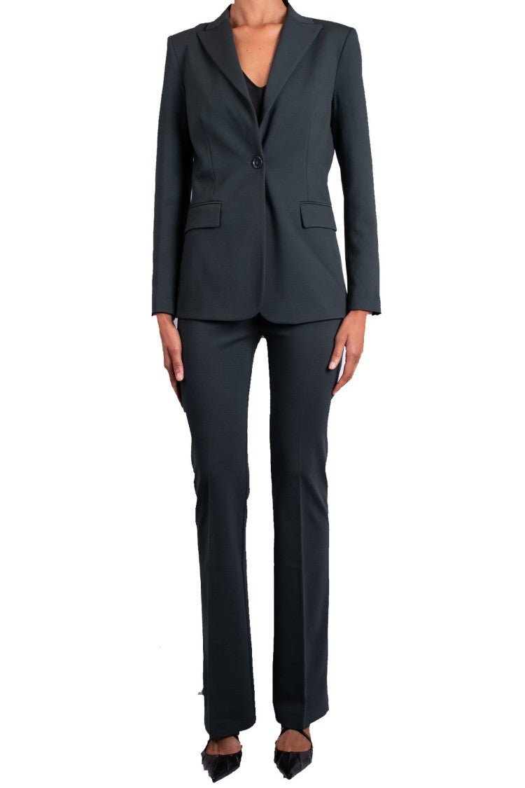 Pinko Green Single-Button Flap Pocket Viscose-Blend Blazer