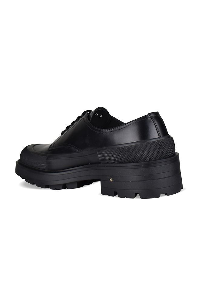 Alexander Mcqueen Topstitched Black Leather Derbies With Contrasting Sole