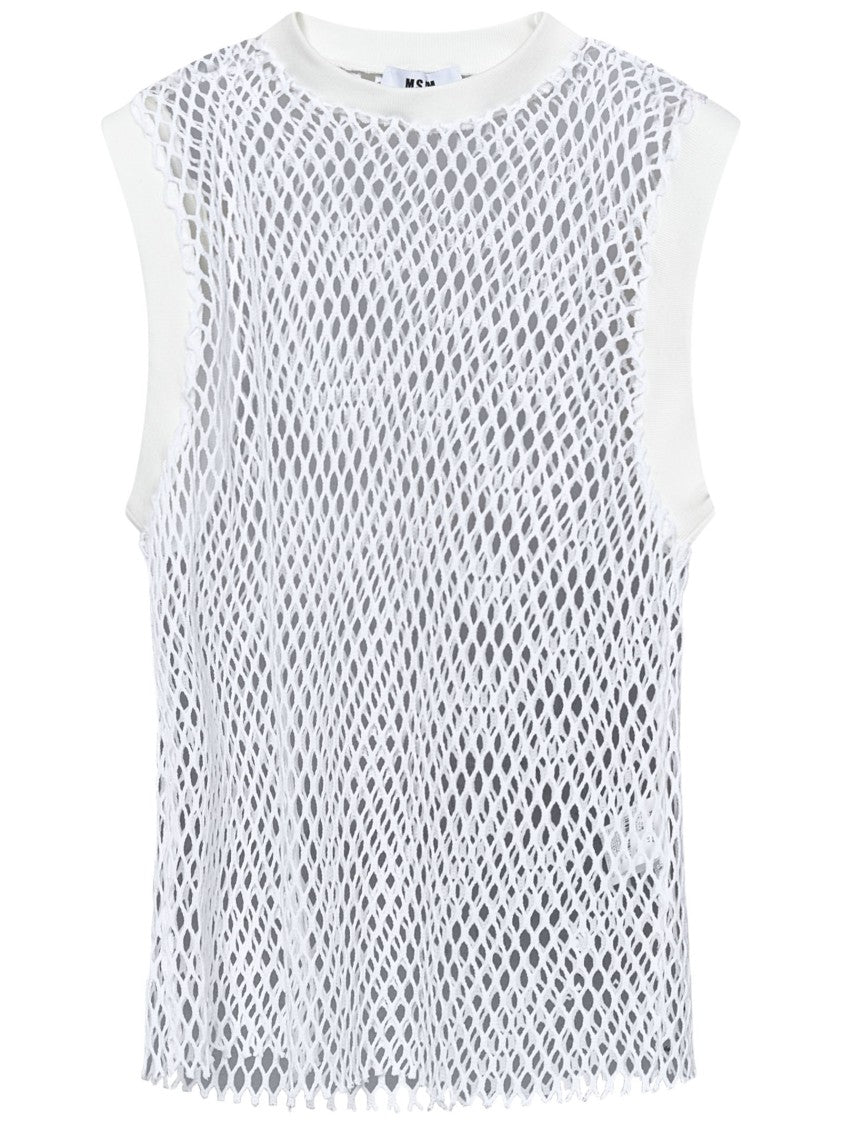 Msgm Net Knit Tank Top With Raw-Cut Hem