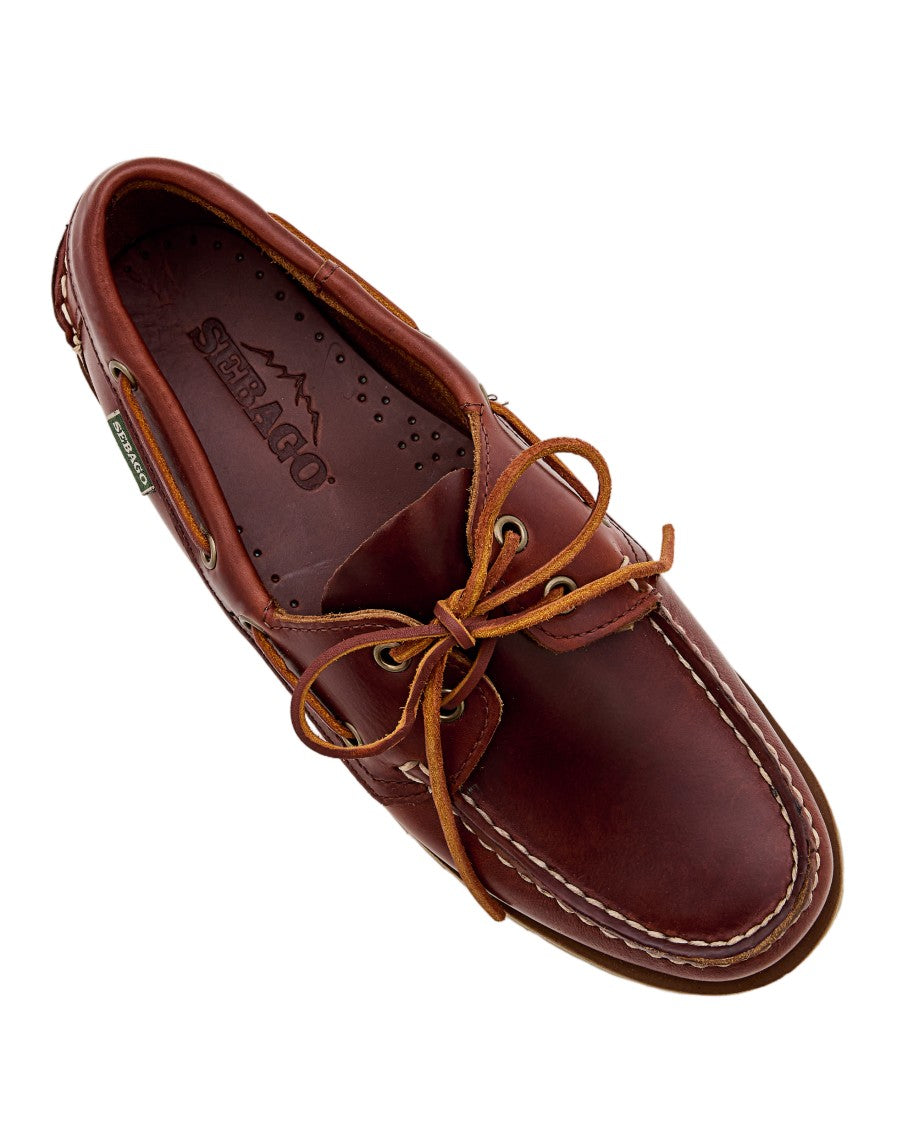 Sebago Hand-Stitched Dark Brown Leather Boat Shoes With Rugged Sole