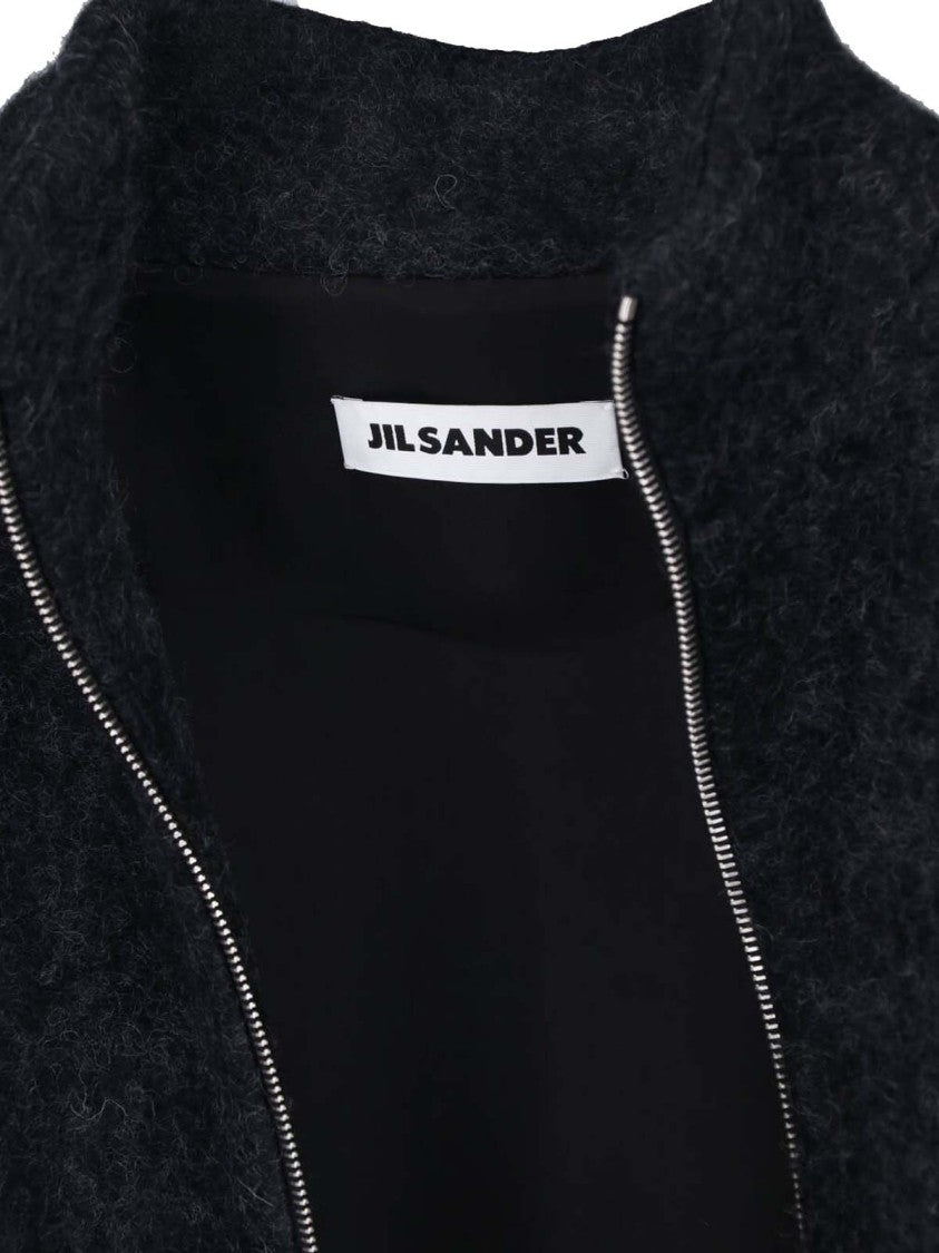 Jil Sander Textured Wool Zip Jacket With High Collar And Boxy Silhouette