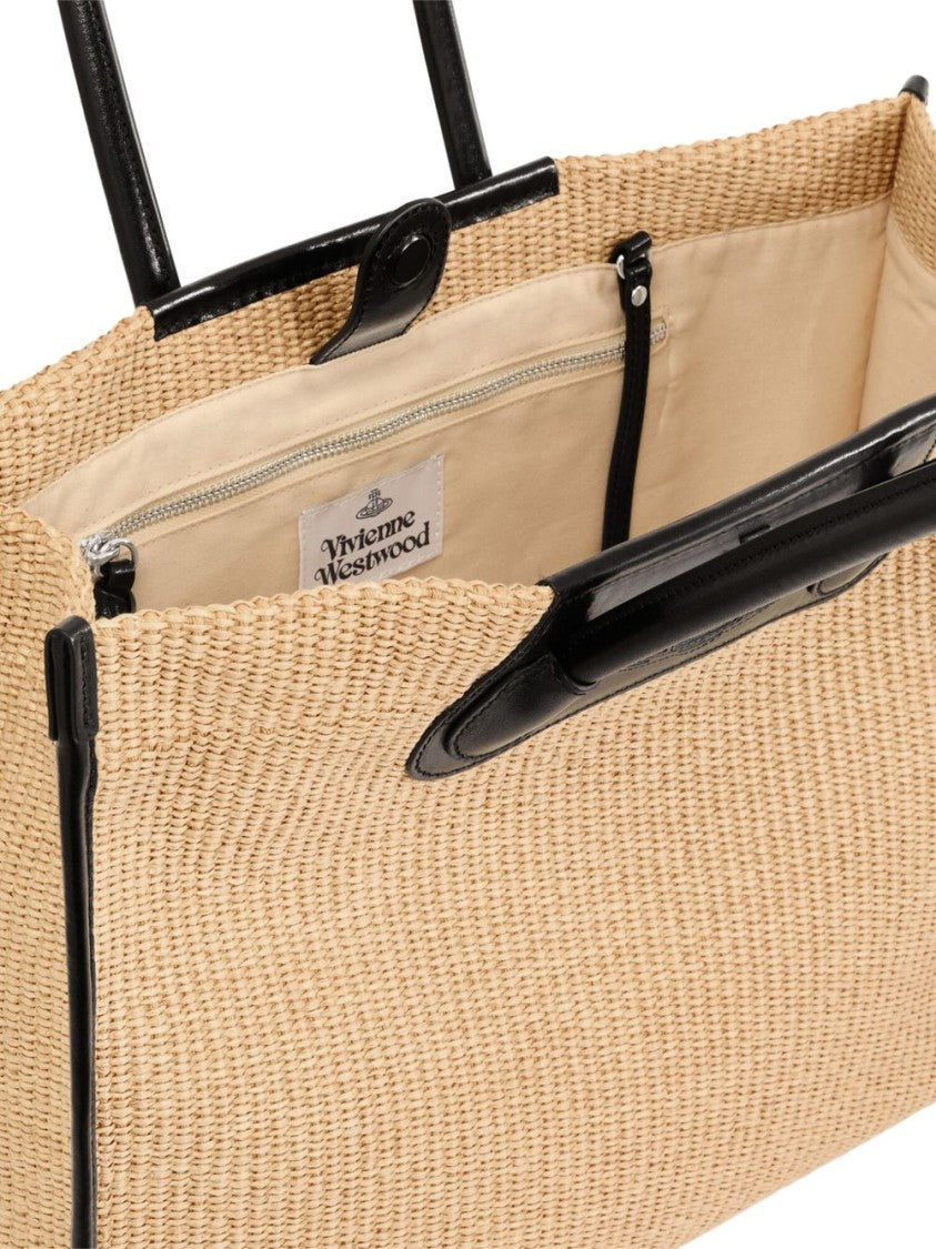 Vivienne Westwood Beige Minimalist Grained Leather Top Bag
