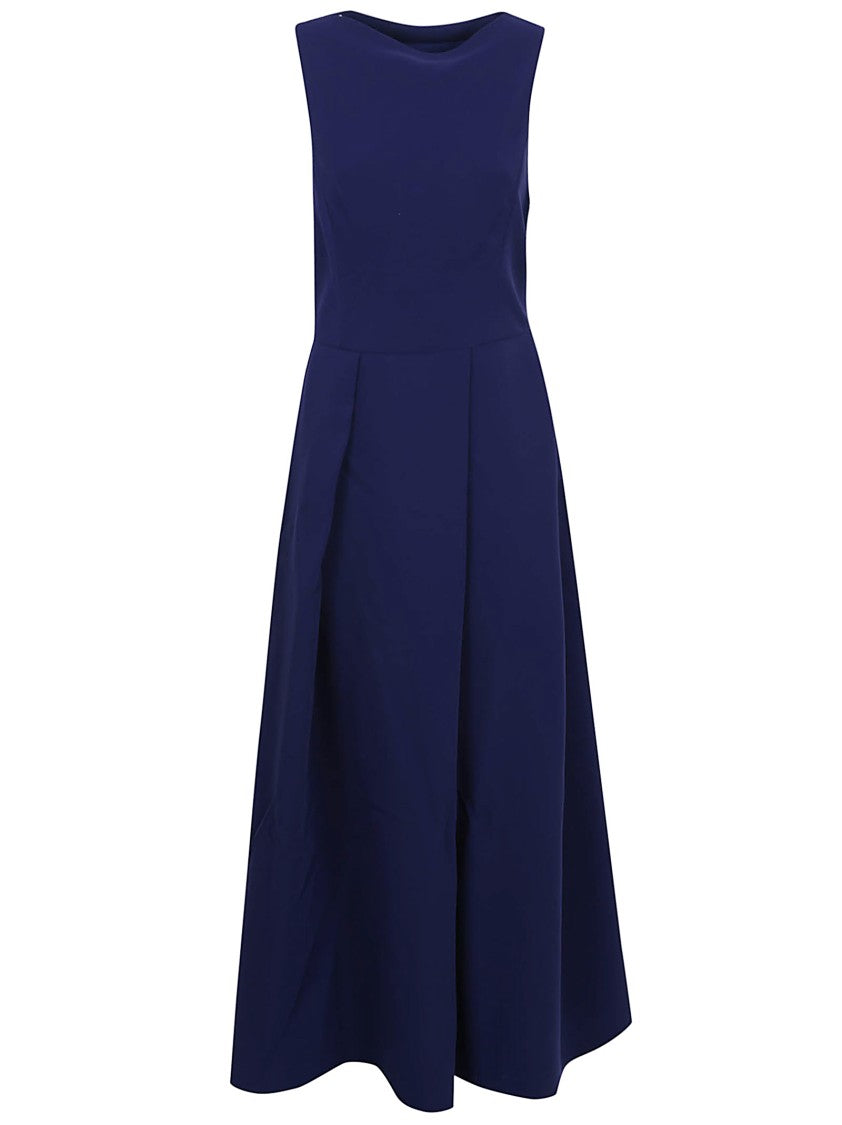 Emporio Armani Navy Blue Sleeveless Dress With Pleated Skirt And Hidden Zipper