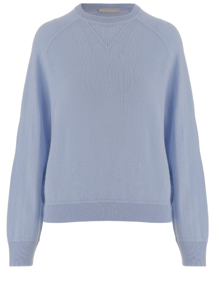 Allude Light Blue Crew Neck Wool And Cashmere Sweater