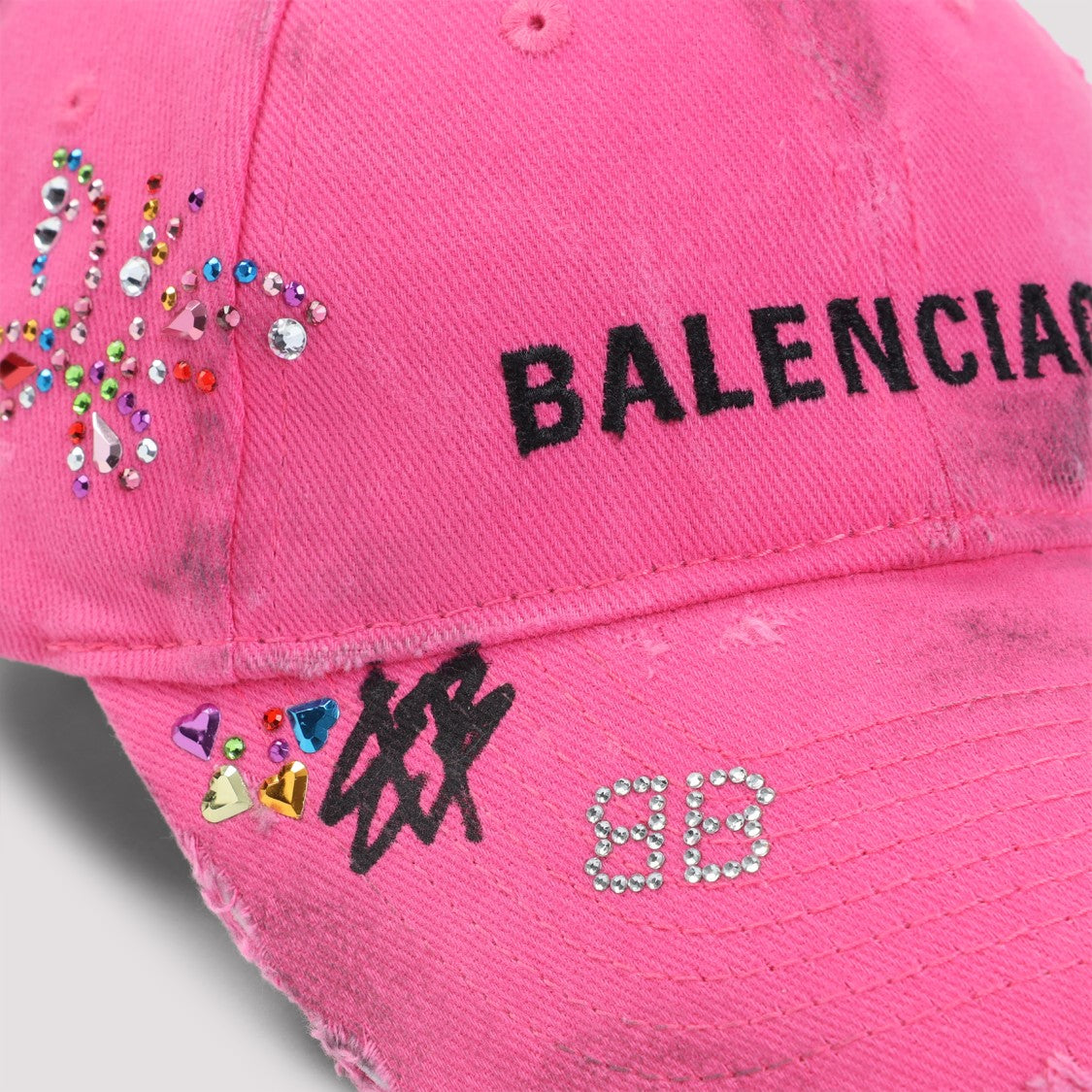 Balenciaga Embellished Pink Cotton Baseball Cap