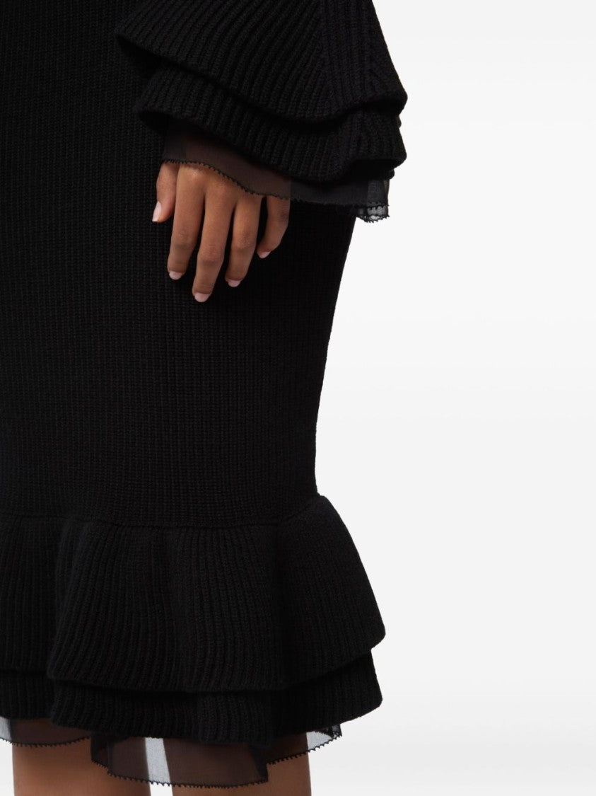 Nina Ricci Black Wool Knit Midi Skirt