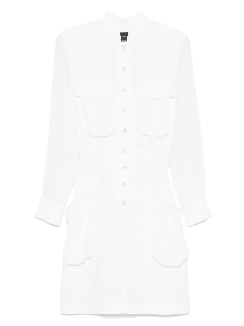 Pinko Button-Down White Midi Dress With Cinched Waist
