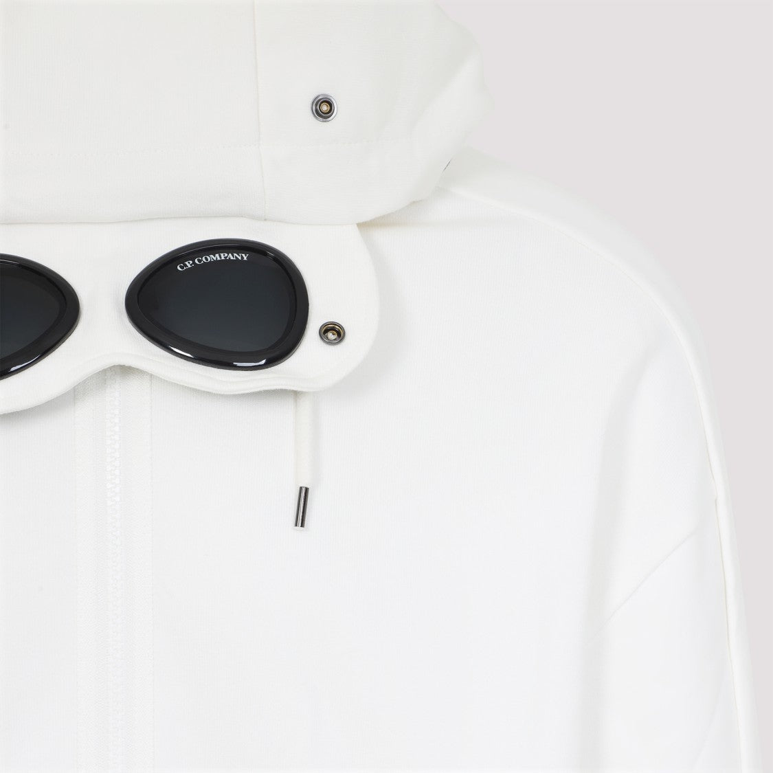 C.P. Company Open White Cotton Hoodie
