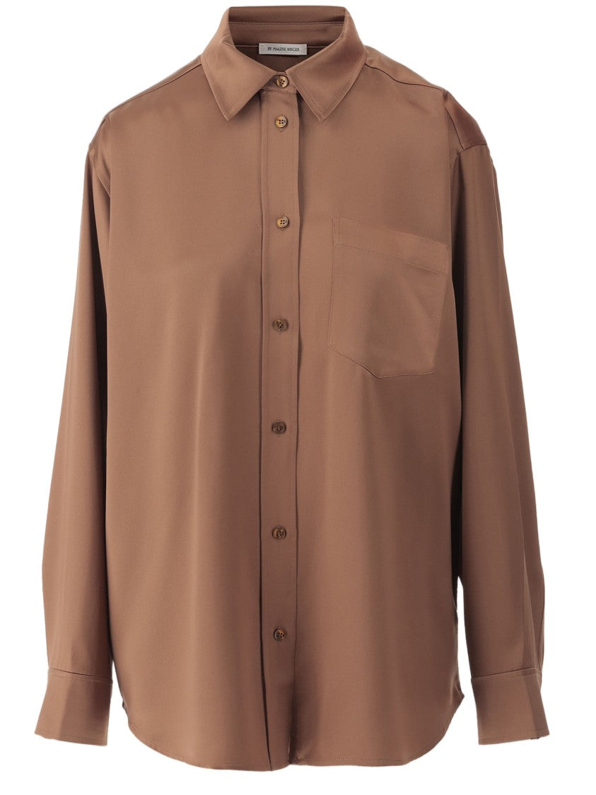 By Malene Birger Satin Shirt With Pointed Collar And Curved Hem