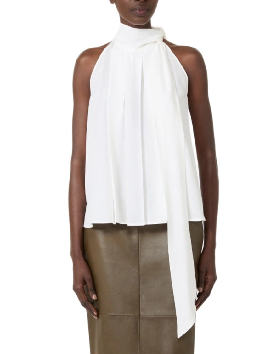 Max Mara Sleeveless White Top With Asymmetrical Scarf Detail