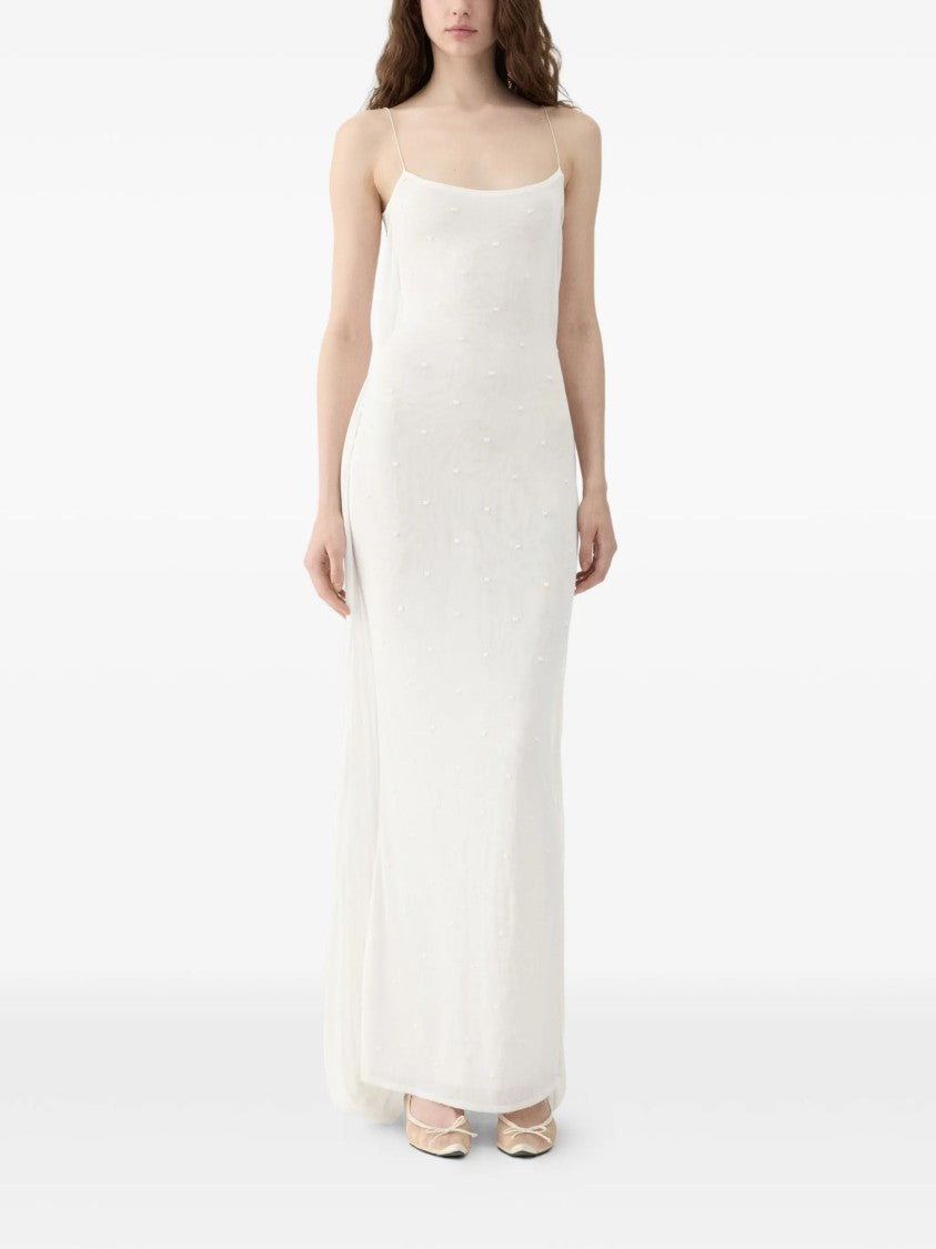 Jacquemus White Sheer Polka Dot Viscose Maxi Dress