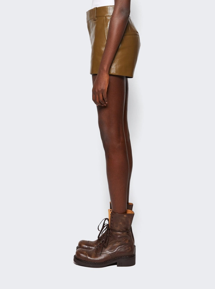 Chloé Tailored Leather Shorts Deep Olive