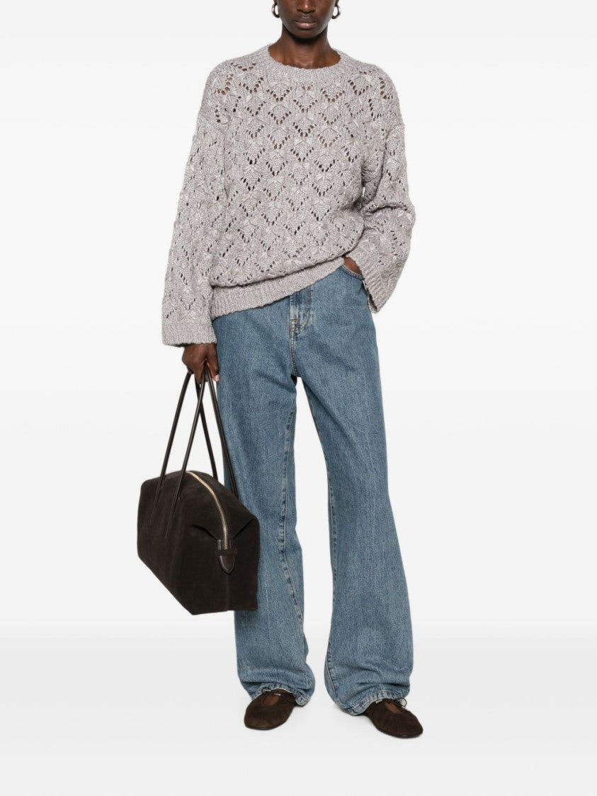 Fabiana Filippi Grey Open-Knit Boxy Ribbed Sweater